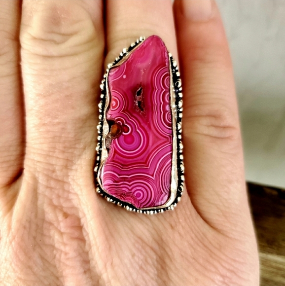 New Amazing Pink Solar Agate 925 Silver Ring. - Picture 1 of 8